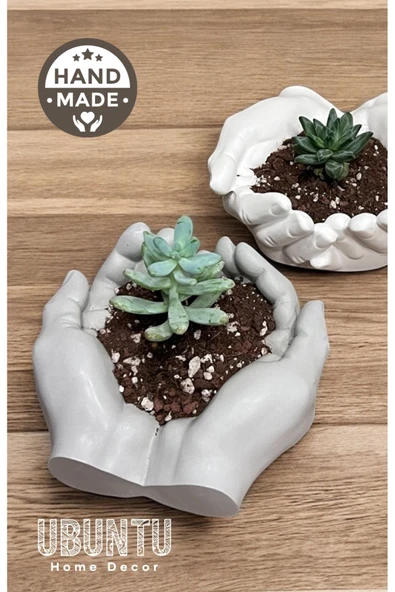 Palma Dekoratif Beton El Kase & Sukulent Saksısı Beyaz