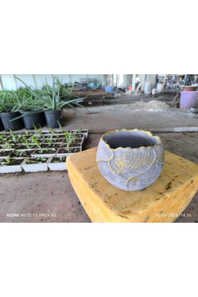 Yaprak desenli Beton orkide aranjman ve bonsai saksısı - 3