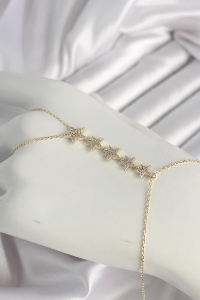 Pirinç Gold Renk Zirkon Taşlı Yıldız Model Kadın Şahmeran - TJ-SN617