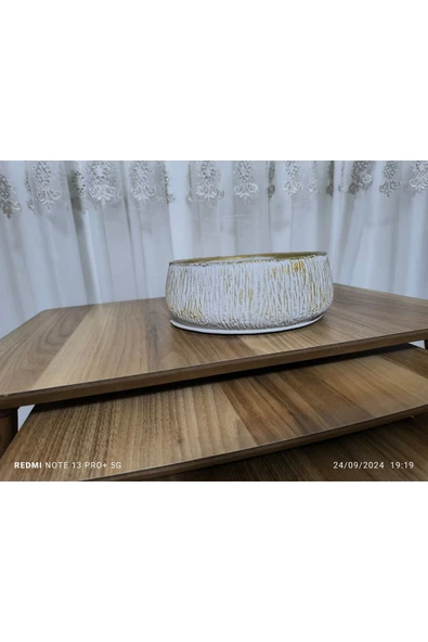 Mina Dizayn Çift Taban Taş Vazo Aranjman Bonsai ve Orkide Saksısı ürün görseli 1