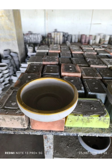 Çift taban Gold gri beton saksı - Resim 2