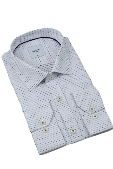 Erkek Klasik Puantiyeli  Uzun Kol Gömlek 3706 BGL-ST04395 - Resim 5