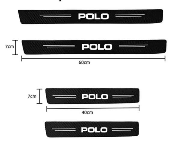 Volkswagen Polo İçin ÖZEL uyumlu  Oto Kapı eşikleri Sticker Karbon 4 Adet - 2