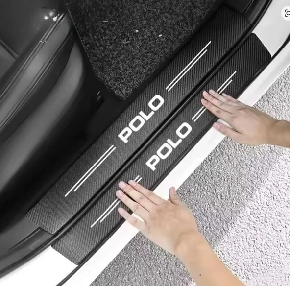 Volkswagen Polo İçin ÖZEL uyumlu  Oto Kapı eşikleri Sticker Karbon 4 Adet