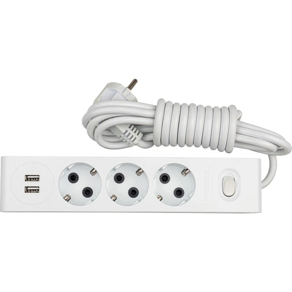 GÜNSAN VISAGE 2 USB ÇIKIŞLI 3'LÜ (Ç.K) ANH. TOPRAKLI GRUP PRİZ (3 MT )