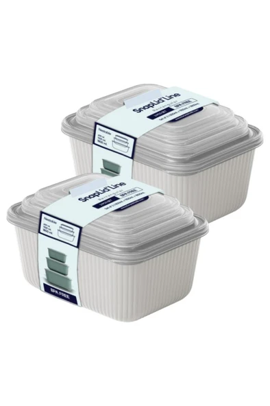 6 lı Erzak Gıda Saklama Kabı, Buzdolabı Düzenleyici Organizer 6 lı Set 2x(600ml,1100ml,1800ml) Ekru - 3