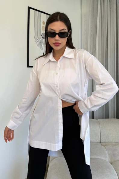 Düğme Detaylı Poplin Gömlek 6014-Beyaz - 2