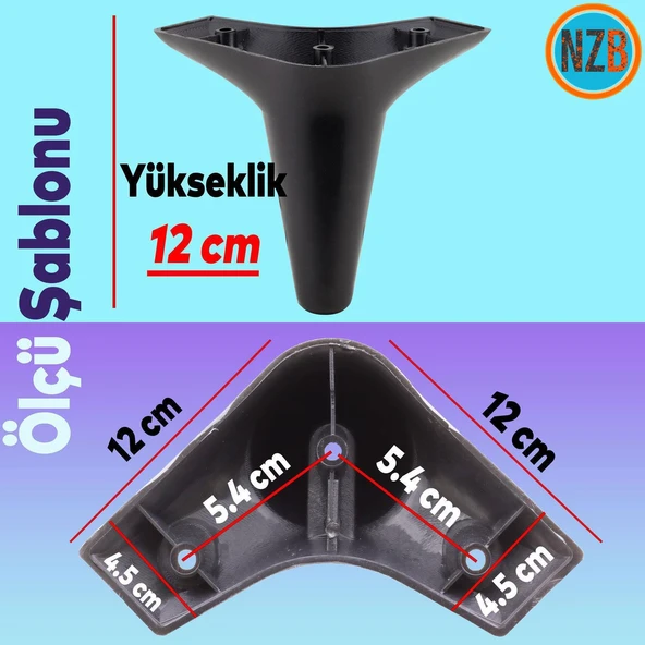 Mobilya Kanepe Koltuk Tv Ünitesi Baza Yükseltici Ayağı Ayakları 12 Cm Siyah Ayak 4 Adet - Resim 2