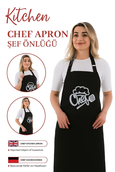 Mutfak Önlüğü Düz Siyah - Resim 2