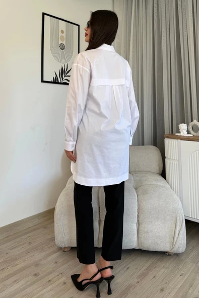 Düğme Detaylı Poplin Gömlek 6014-Beyaz - 5