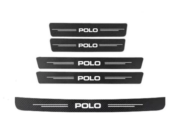 Volkswagen Polo İçin ÖZEL uyumlu  Oto Kapı eşikleri Sticker Karbon Set 5  Adet