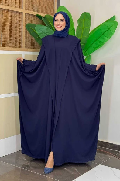 Kapüşonlu Abaya ve  Elbise İkili Takım 70013 Lacivert
