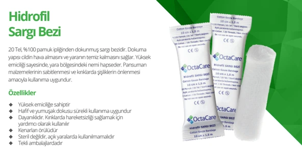 OctaCare Hidrofil Sargı Bezi 5 cm x 1,5 m 50 Adet