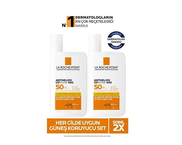 La Roche Posay Anthelios Uvmune400 Spf50 (Shaka) İnvisible Fluid Güneş Kremi 50 Ml - 2 ADET - SKT:11/2025