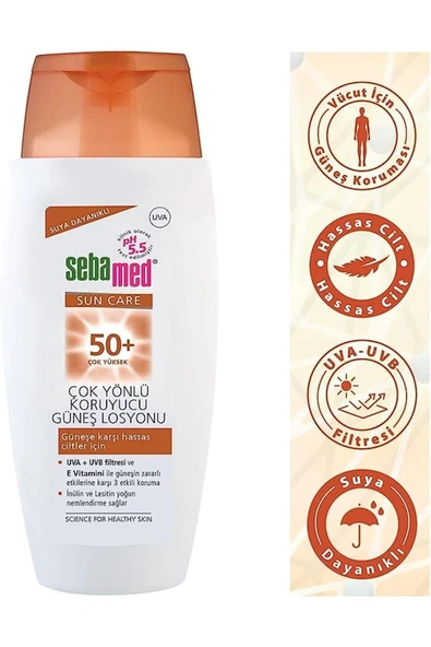 sebamet Care Suya Dayanıklı Spf 50+ UVA + UVB pH 5.5 Çok Yönlü Koruyucu Güneş Losyonu 150ml Sebamed Sun Care