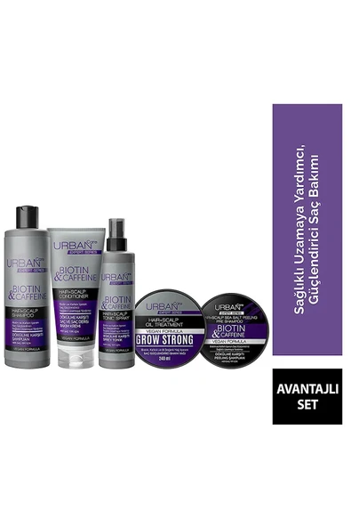 URBAN Care Expert Biotin ve Kafein Dökülme Karşıtı 5'li Set-Hızlı Uzamaya Yardımcı-Vegan