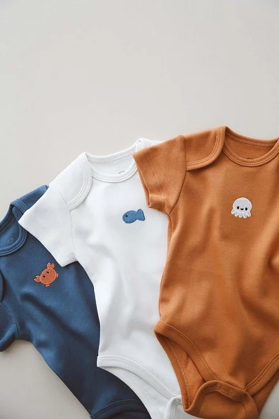3lü Nakışlı Çıt Çıtlı Kısa Kollu Body Zıbın Model 4 - 2