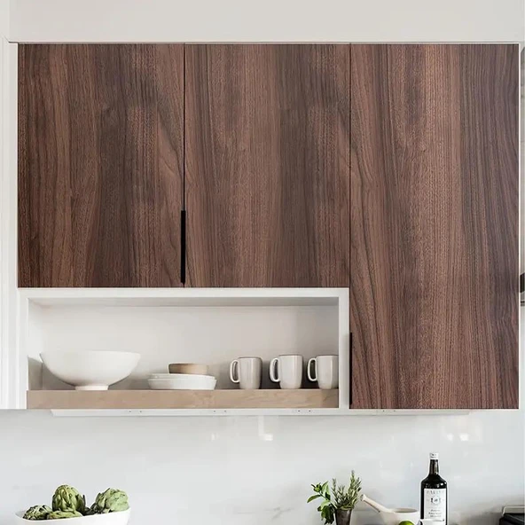 Renkli Duvarlar 45cm x 10 Metre 1 Adet Rulo Yapışkanlı Koyu Ahşap Görünümlü Mutfak Duvar Kaplama Folyosu Kağıdı - 4