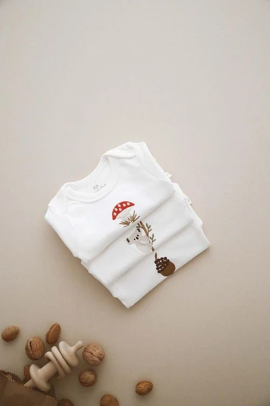 3lü Nakışlı Çıt Çıtlı Uzun Kollu Body-zıbın Model 1 - 5
