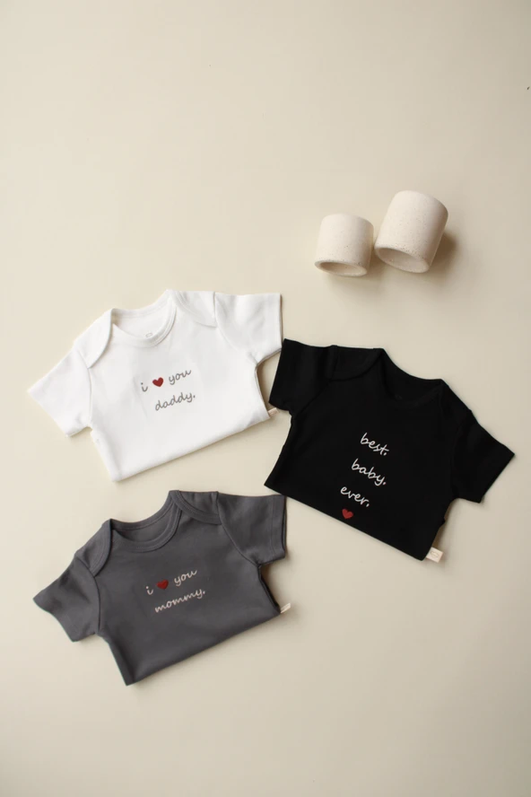 3lü Nakışlı Kısa Kollu Çıt Çıtlı Body Zıbın Model 7 - 7