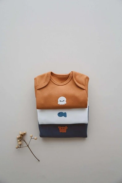 3lü Nakışlı Çıt Çıtlı Kısa Kollu Body Zıbın Model 4 - 8