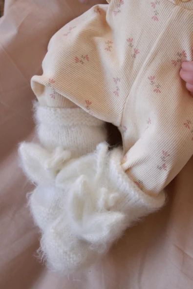Beyaz Tavşan Kulaklı Örgü Patik Bebek 0-12 Ay - 5