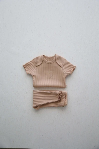 Kalp Nakışlı Fitilli Body Tayt Set - 8