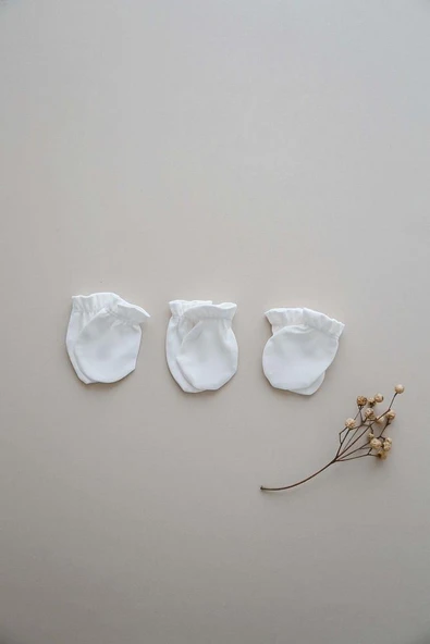 3lü Beyaz Yenidoğan Eldiven Set Model 1 - 4