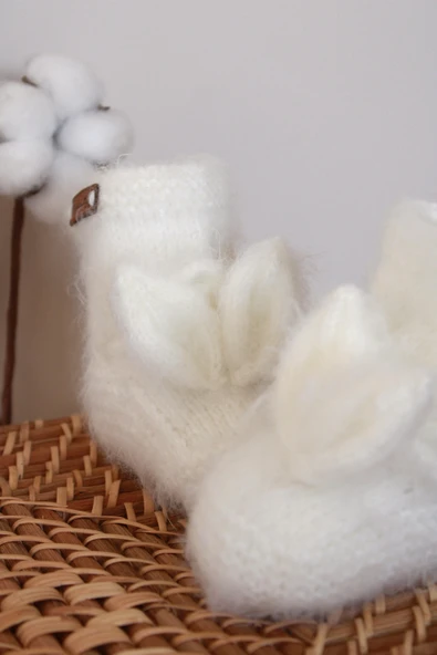 Beyaz Tavşan Kulaklı Örgü Patik Bebek 0-12 Ay - 2