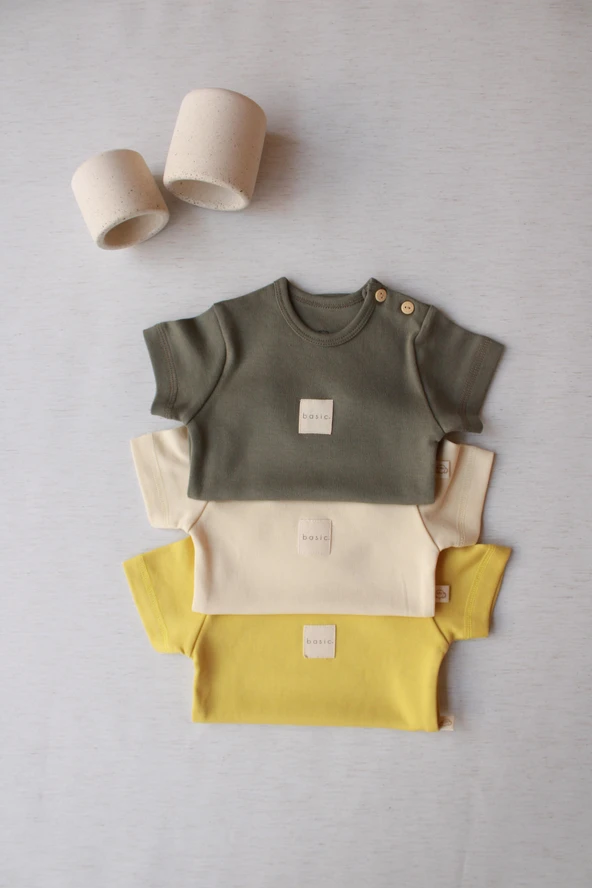 3lü Basic Kısa Kollu Çıt Çıtlı Body Zıbın Model 8 - 5