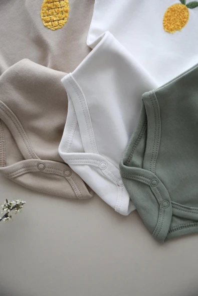 3lü Nakışlı Çıtçıtlı Kısa Kollu Body Zıbın Model 3 - 6