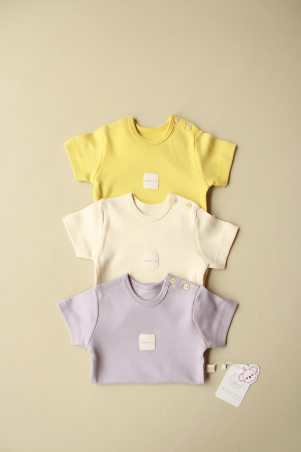 3lü Nakışlı Kısa Kollu Çıt Çıtlı Body Zıbın Model 5 - 3