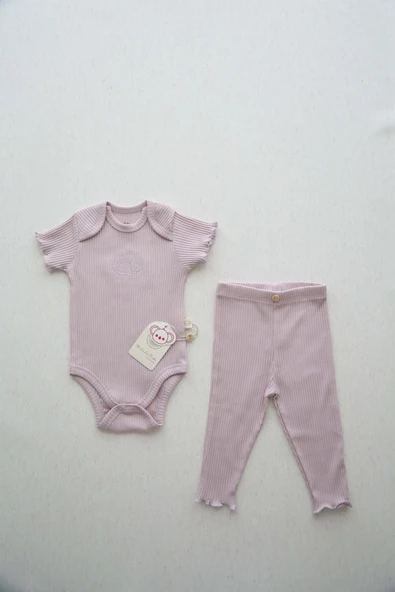İstiridye Nakışlı Fitilli Body Tayt Set - 7