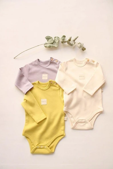 3lü Basic Çıt Çıtlı Uzun Kollu Body Zıbın Set Model 5 - 7
