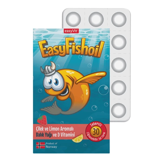 EasyFishoil Çocuk Çilek ve Limon Aromalı 30 Çiğneme Tableti