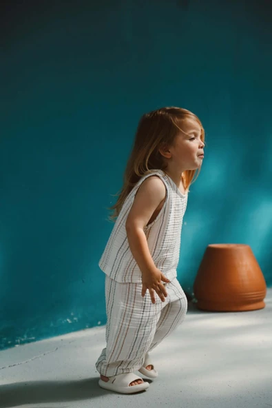 Kahverengi-İndigo Çizgili Atlet ve Pantolon Takım - 6