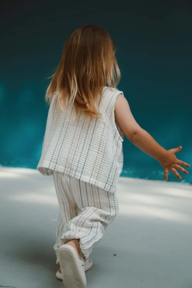 Kahverengi-İndigo Çizgili Atlet ve Pantolon Takım - 2