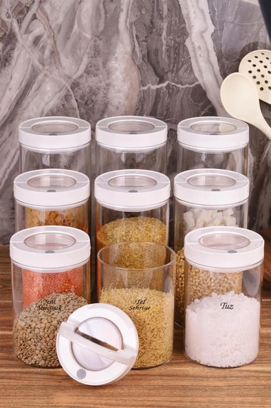 Lengo 9'lu 850-1200-1600 ml Mühürlü Vakumlu Borosilikat Cam Erzak Saklama Kavanozu - Resim 3