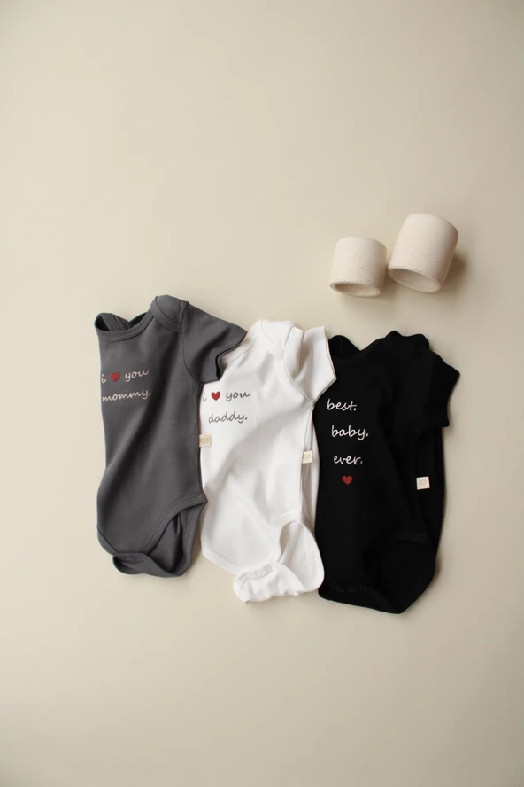 3lü Nakışlı Kısa Kollu Çıt Çıtlı Body Zıbın Model 7 - 2