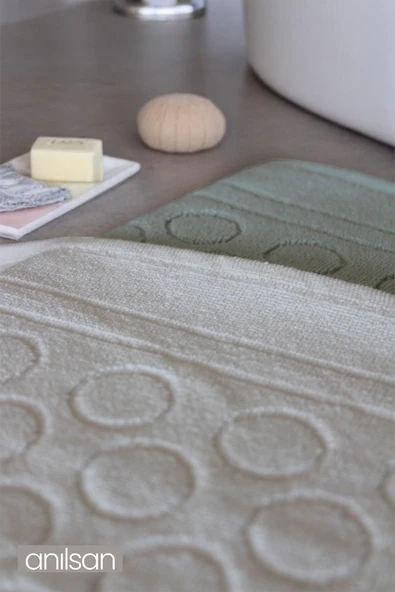 Krem Ayak Havlusu - 50x70 Cm, 300 Gr, %100 Pamuk, Spa Ve Otel Yuvarlak Desen Banyo Paspası, Günlük Kullanıma Uygun - Resim 2