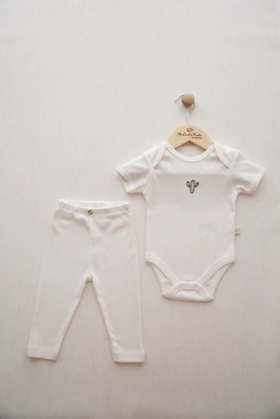 Kaktüs Nakışlı Body Tayt Set - 3