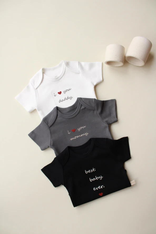 3lü Nakışlı Kısa Kollu Çıt Çıtlı Body Zıbın Model 7 - 5