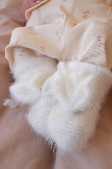 Beyaz Tavşan Kulaklı Örgü Patik Bebek 0-12 Ay - 6