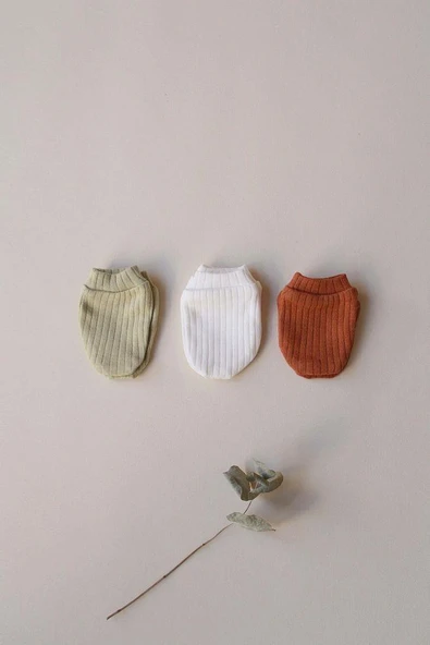 3lü Beyaz-Yeşil-Çikolata Yenidoğan Eldiven Set - 4