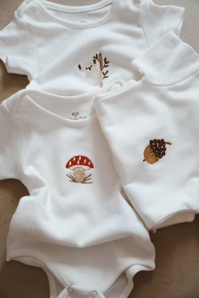 3lü Nakışlı Çıt Çıtlı Kısa Kollu Body Zıbın Model 1 - 2