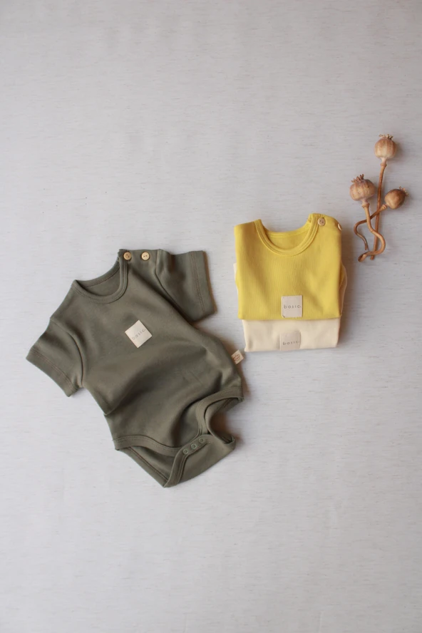 3lü Basic Kısa Kollu Çıt Çıtlı Body Zıbın Model 8 - 3