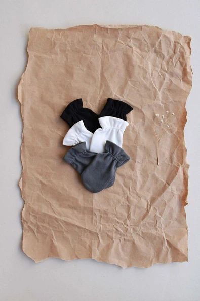 3lü Beyaz-Antrasit-Siyah Yenidoğan Eldiven Set Model 7 - 4