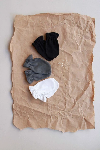 3lü Beyaz-Antrasit-Siyah Yenidoğan Eldiven Set Model 7 - 3