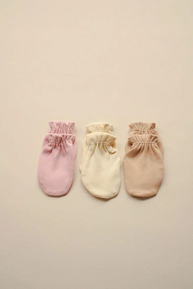 3lü Krem-Bej-Pembe Yenidoğan Eldiven Set Model 6 - 5