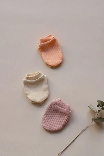 3lü Lila-Turuncu-Krem Yenidoğan Eldiven Set - 4